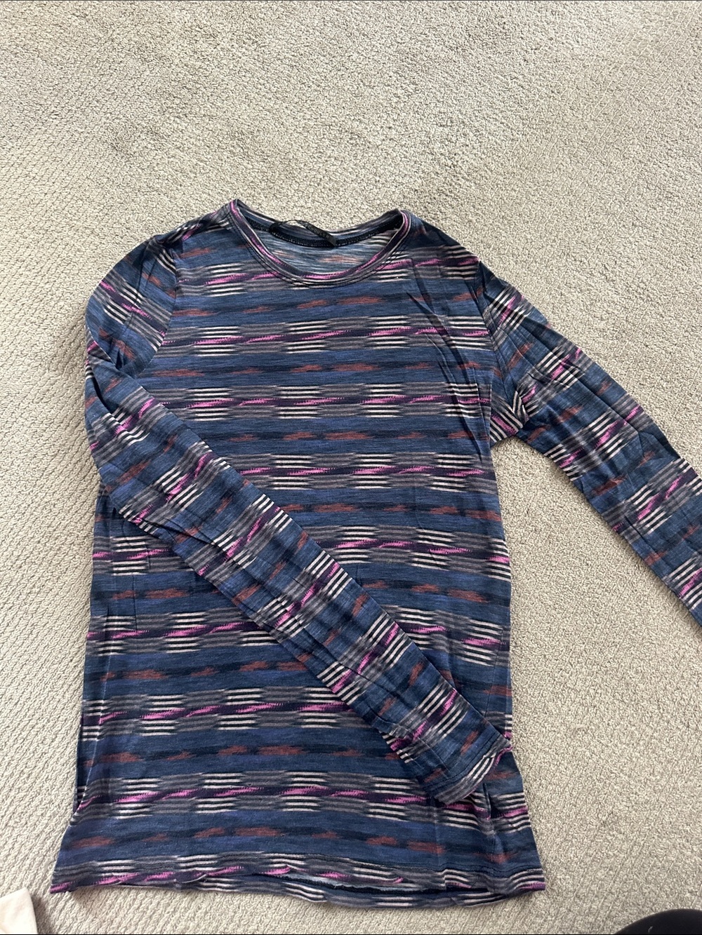 Proenza Schouler Blue Striped Long Sleeve Tee with Pink and White Accents